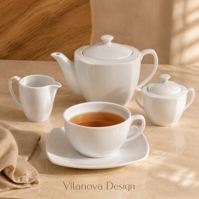 Taza de té con plato-porcelana Tsuji-2400 - Porcelana-2400-línea cuadrada