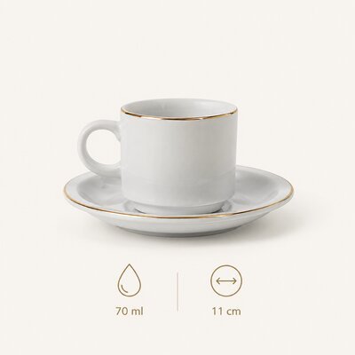 Taza de café con plato Porcelana Tsuji -499- con Hilo DORADO - Porcelana - 499 - con Hilo DORADO