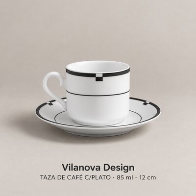 Taza de Café con Plato -Porcelana Tsuji- 7321 - con Borde Negro - Porcelana-7321 - con borde NEGRO