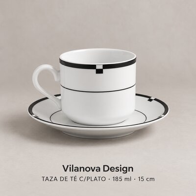 Taza de TÉ con Plato -Porcelana Tsuji -7321-con Borde Negro - Porcelana-7321 - con borde NEGRO