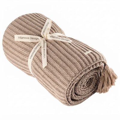 Manta Tejida a Mano - Beige con Borlas - - Mantas