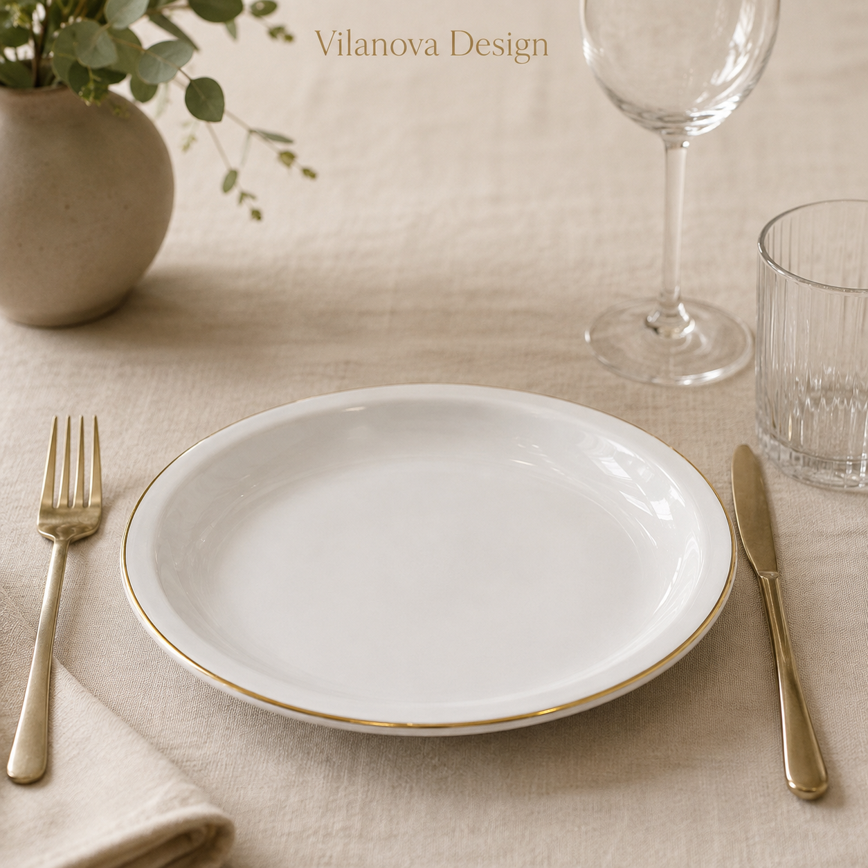 Plato Playo Porcelana Tsuji - 499 - con Hilo DORADO
