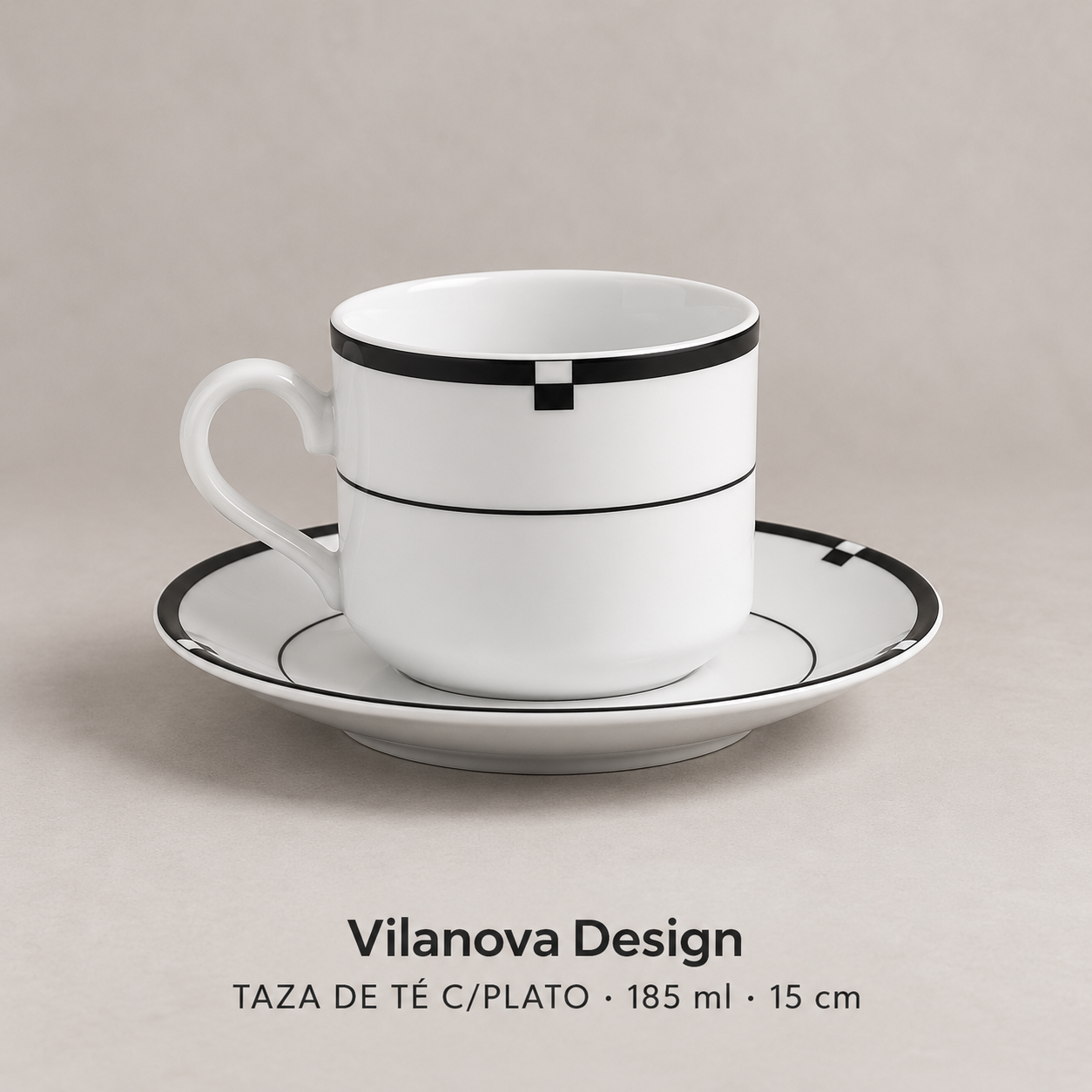 Taza de TÉ con Plato -Porcelana Tsuji -7321-con Borde Negro
